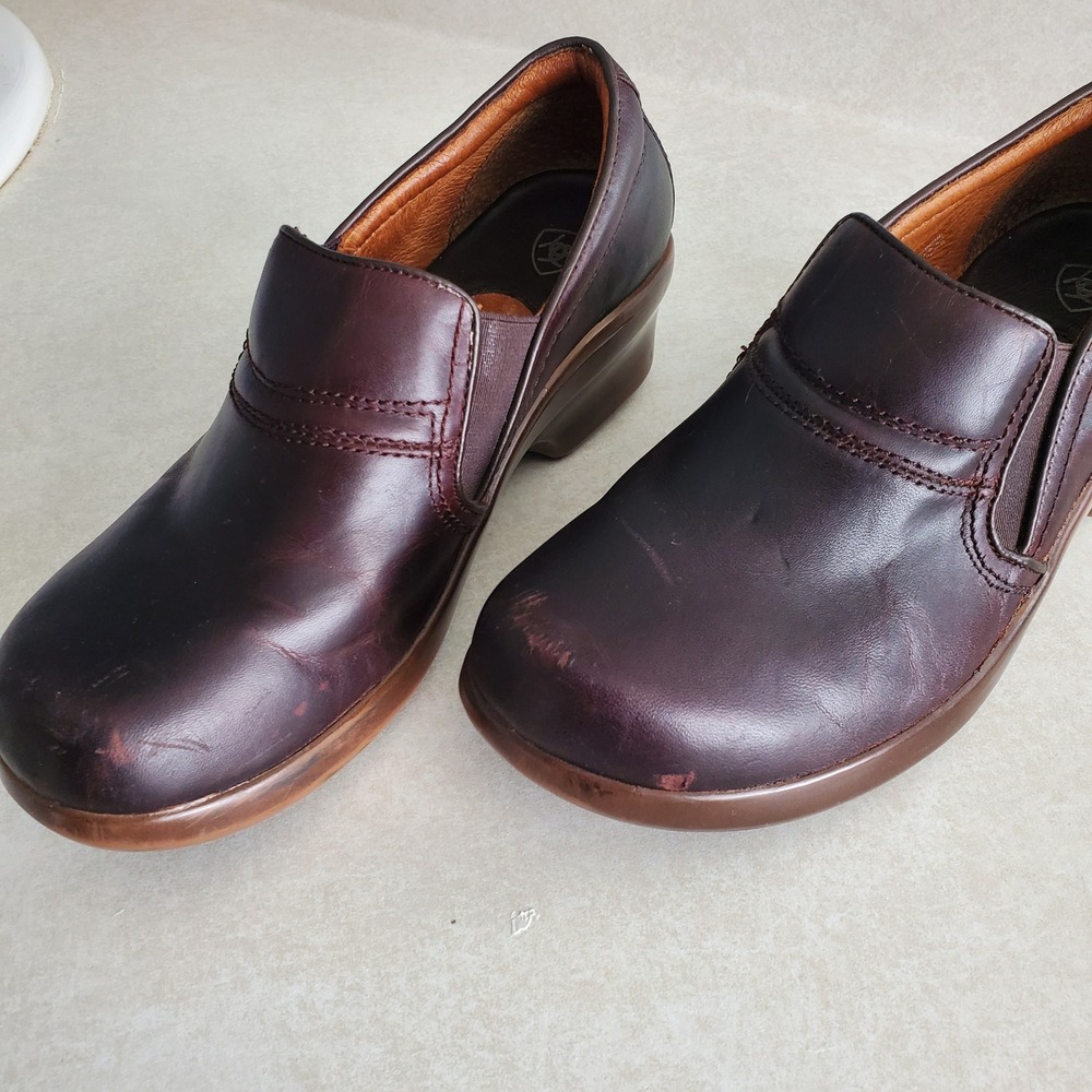 Ariat Sutter Brown Leather Slip On Wedge Shoes Comfort Antifatigue ATS Sole 8.5B - Picture 5 of 15
